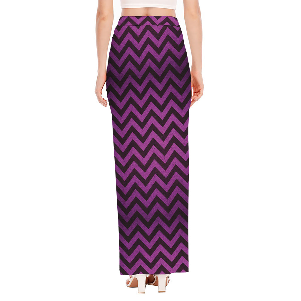 Purple And Black Chevron Pattern Print High Slit Maxi Skirt