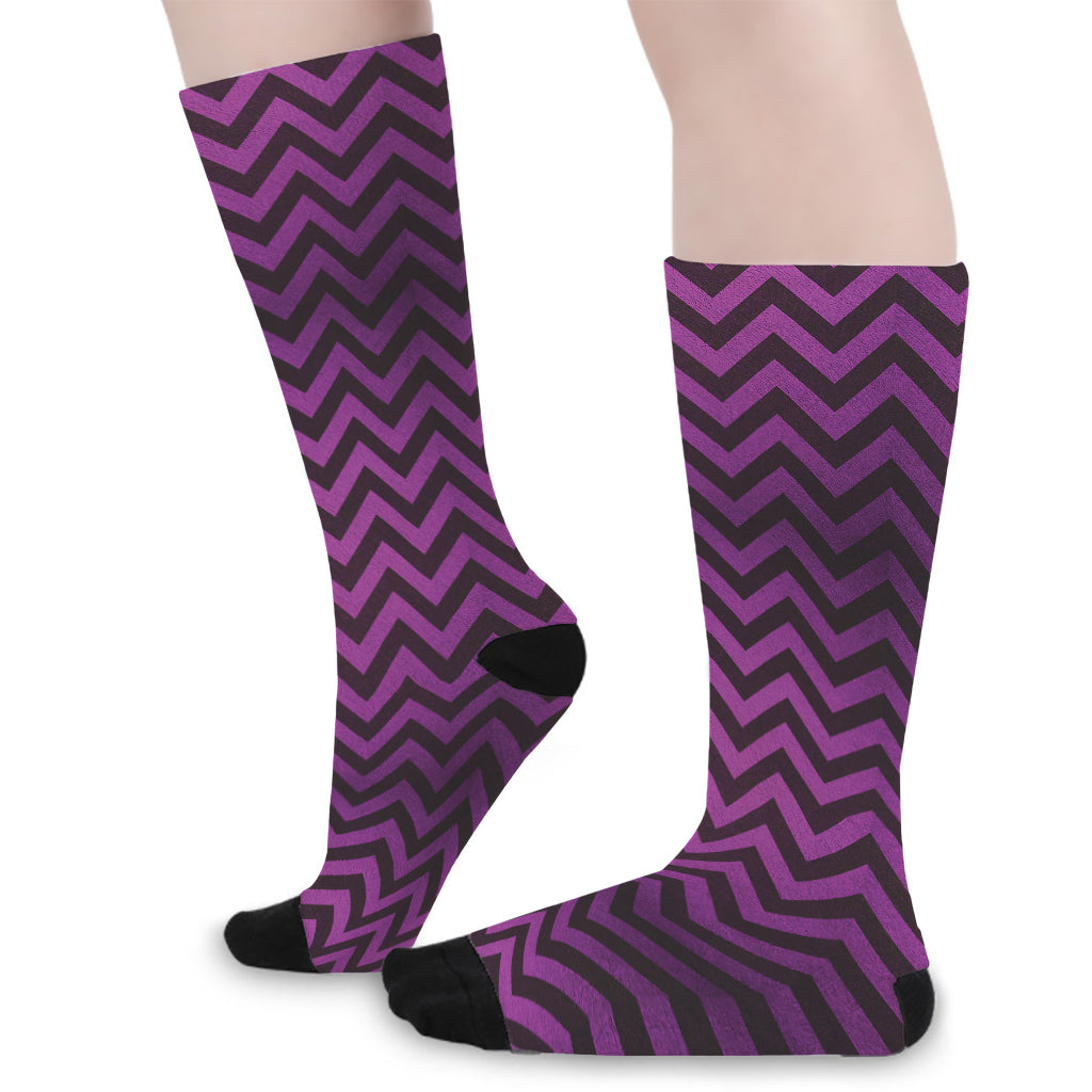 Purple And Black Chevron Pattern Print Long Socks