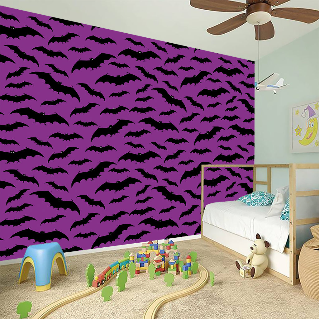 Purple And Black Halloween Bat Print Wall Sticker