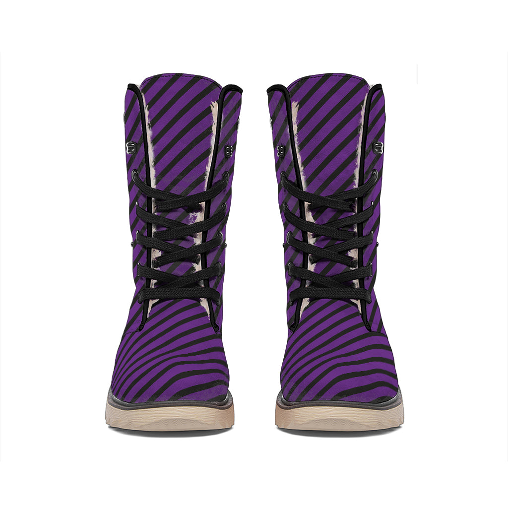 Purple And Black Halloween Pattern Print Winter Boots