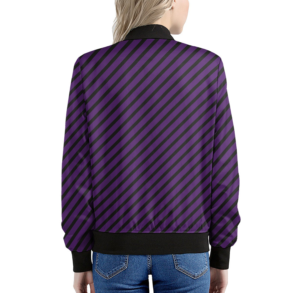 Purple And Black Halloween Pattern Print Women's Bomber Jacket
