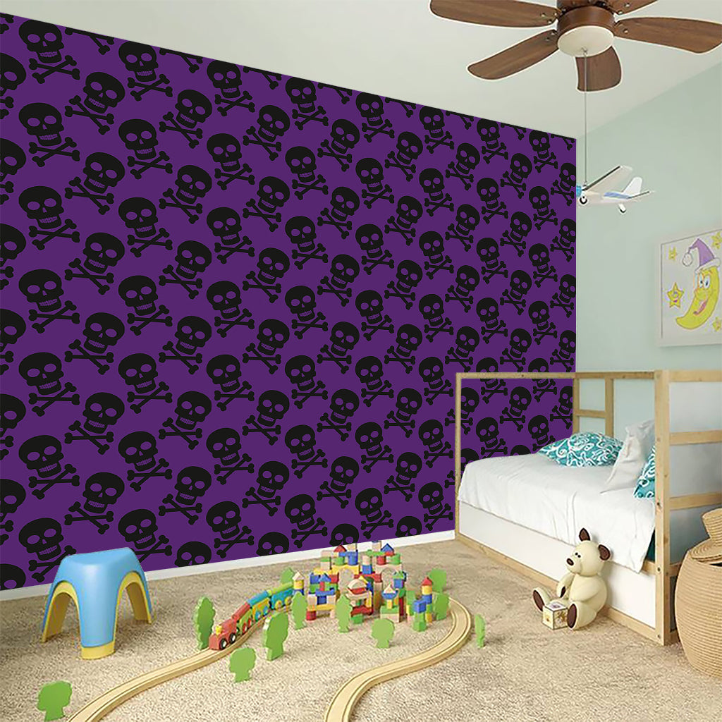 Purple And Black Halloween Skull Print Wall Sticker