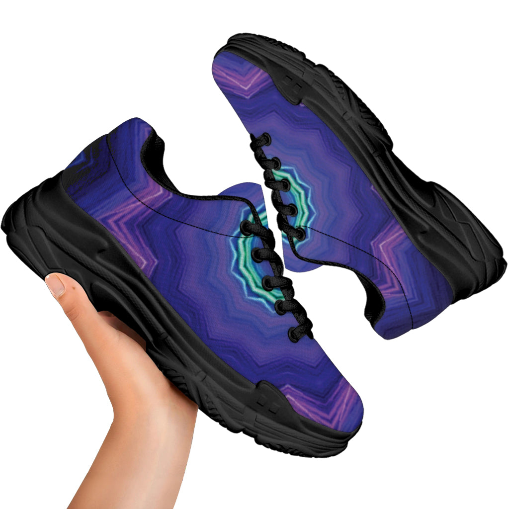 Purple And Blue Kaleidoscope Print Black Chunky Shoes
