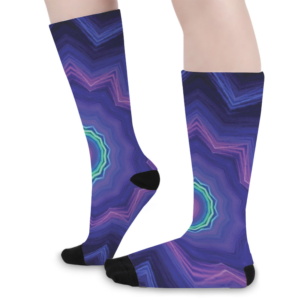 Purple And Blue Kaleidoscope Print Long Socks