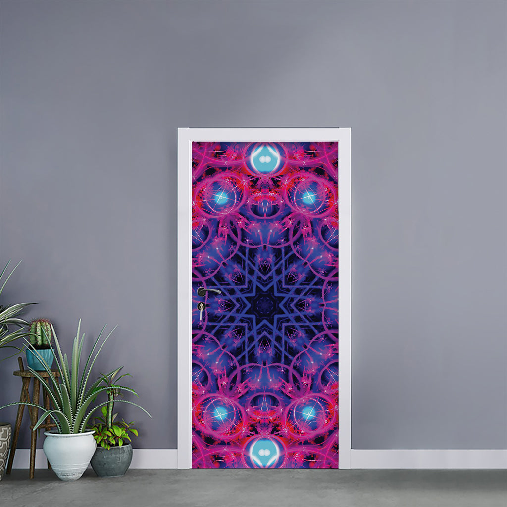 Purple And Blue Light Mandala Print Door Sticker