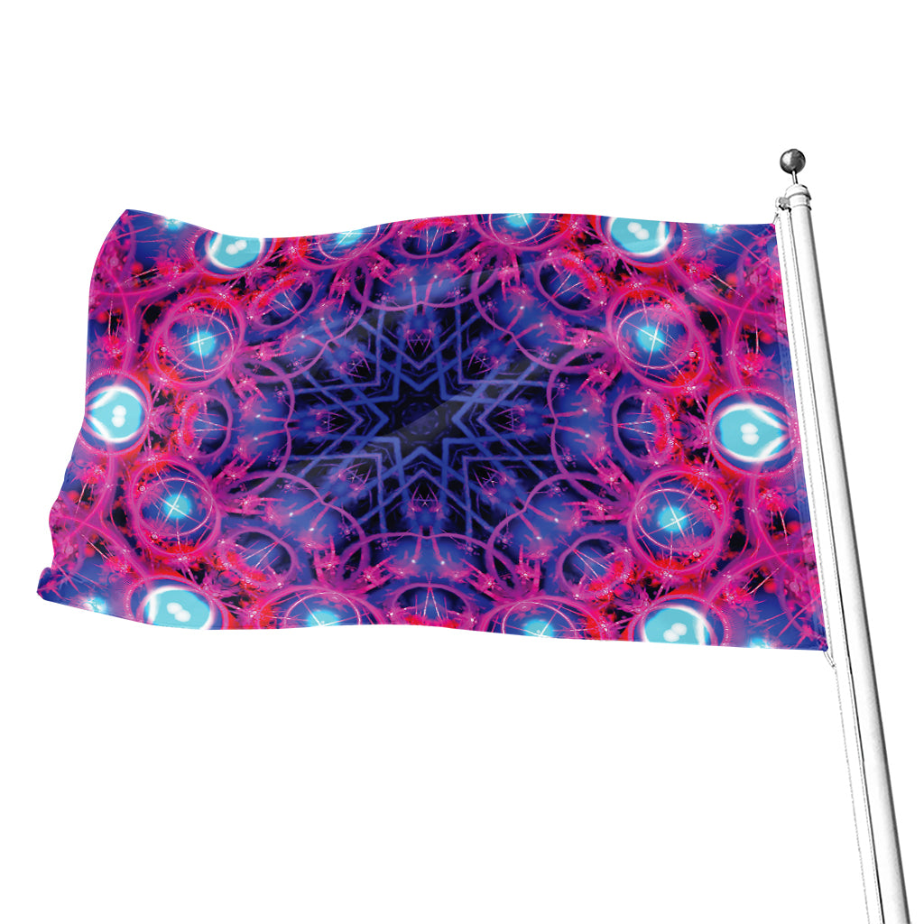 Purple And Blue Light Mandala Print Flag