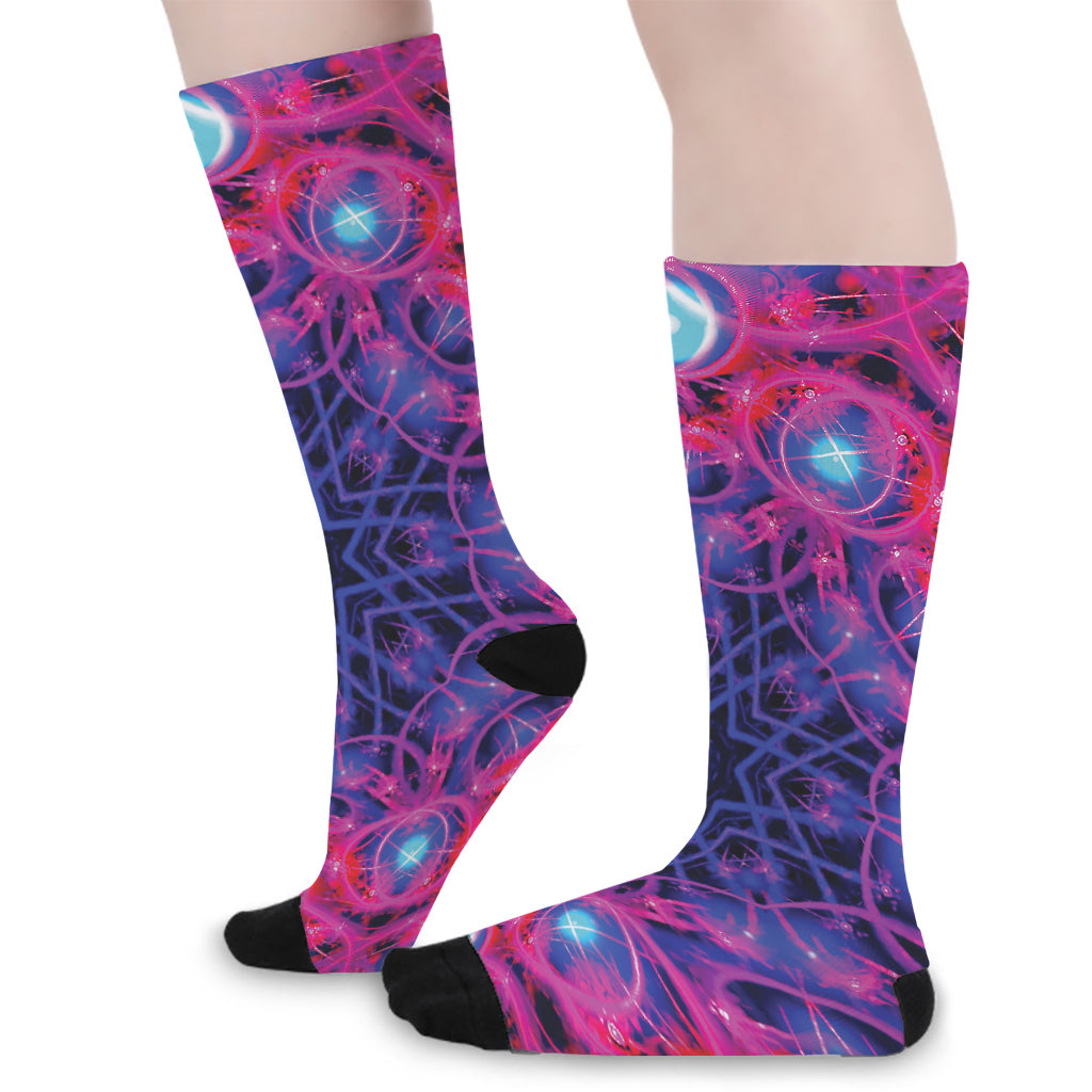 Purple And Blue Light Mandala Print Long Socks