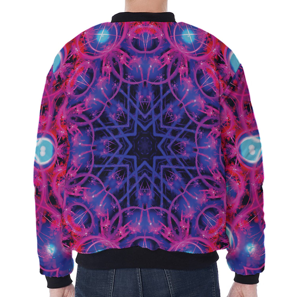 Purple And Blue Light Mandala Print Zip Sleeve Bomber Jacket