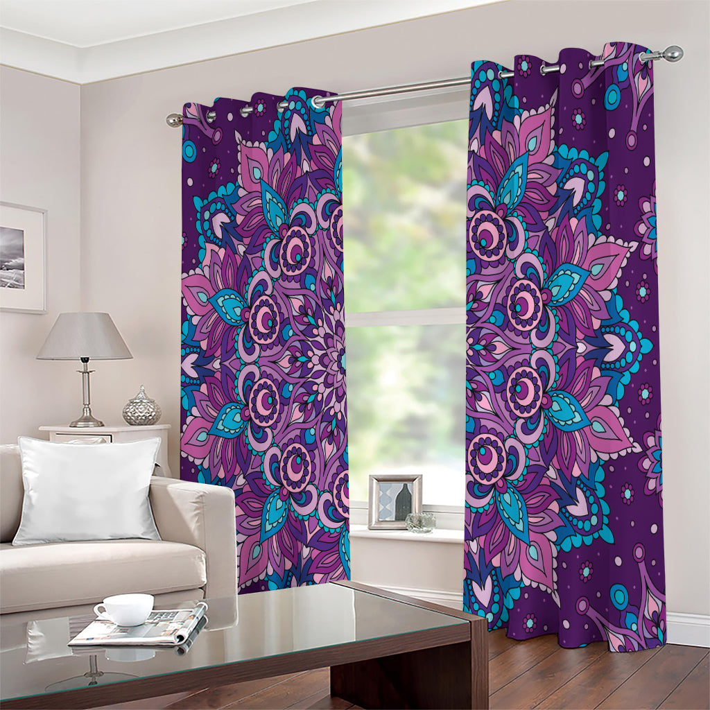 Purple And Blue Mandala Print Extra Wide Grommet Curtains
