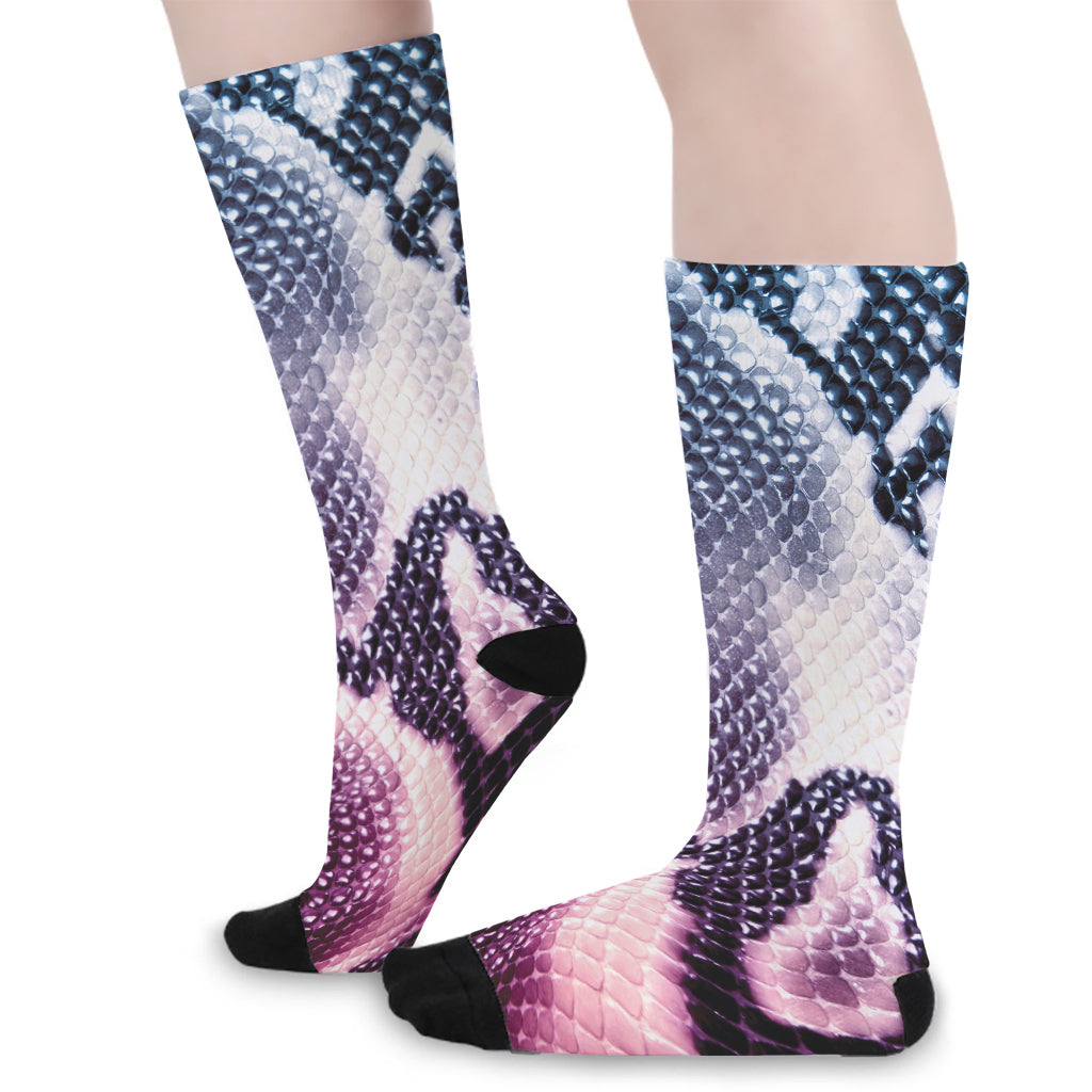 Purple And Blue Snakeskin Print Long Socks