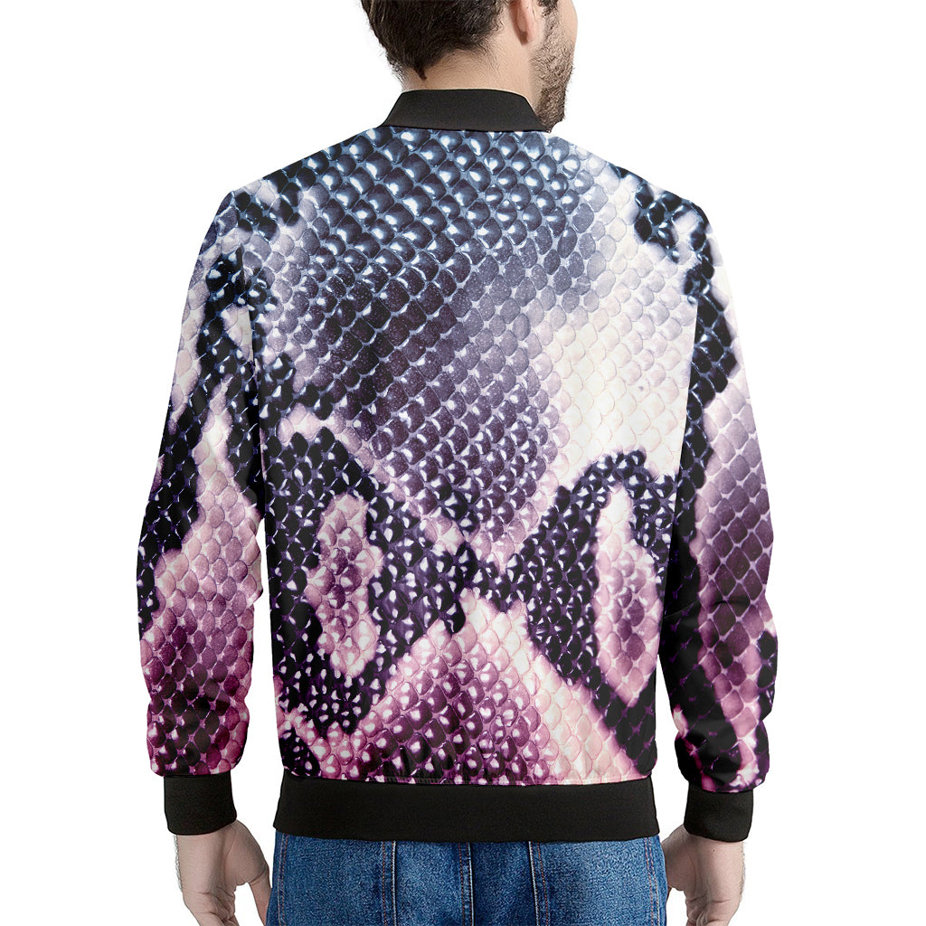 Purple And Blue Snakeskin Print Men's Bomber Jacket