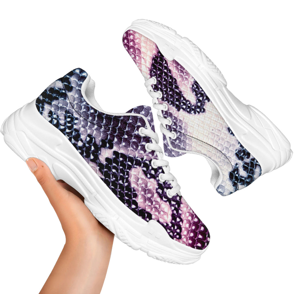Purple And Blue Snakeskin Print White Chunky Shoes