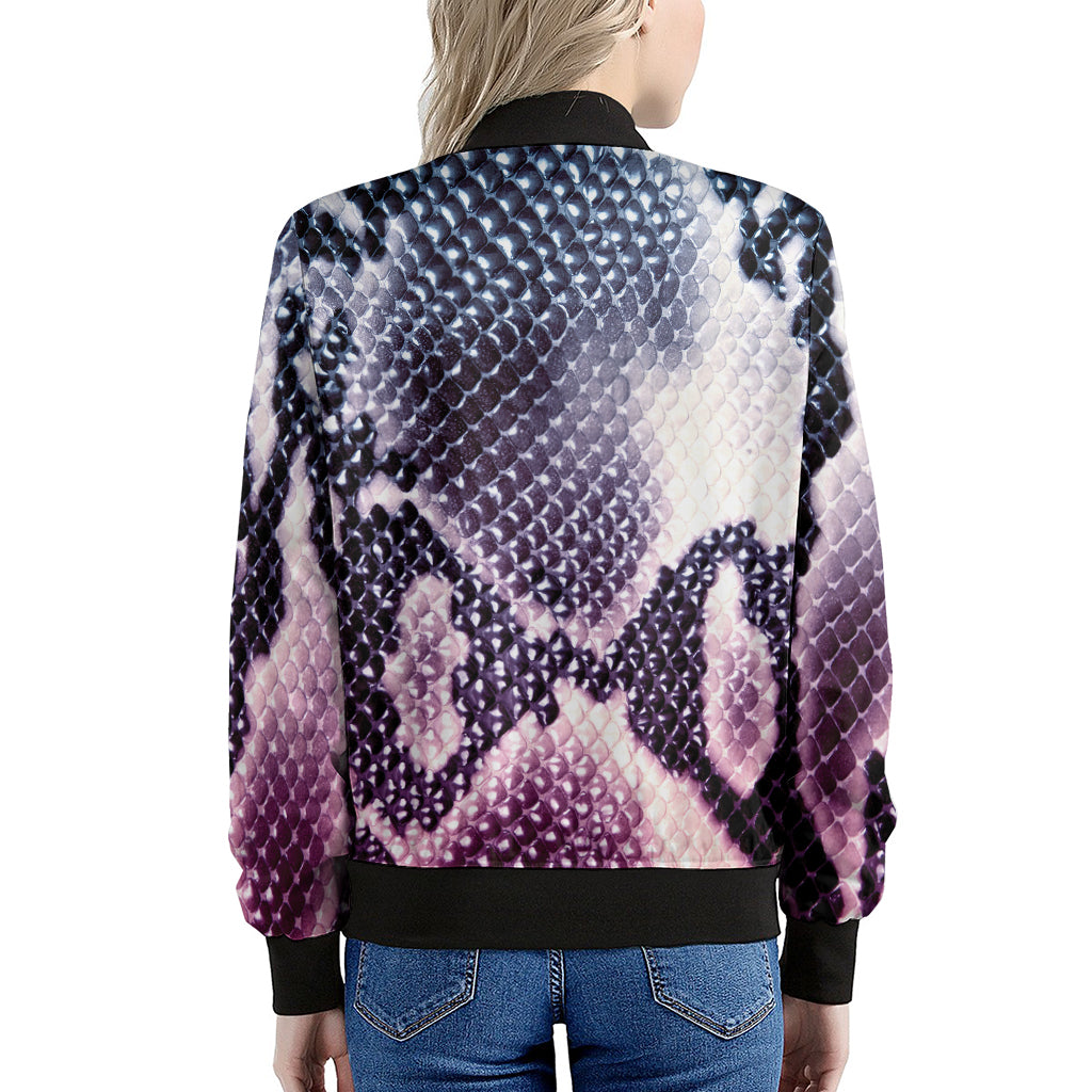Purple And Blue Snakeskin Print Women's Bomber Jacket