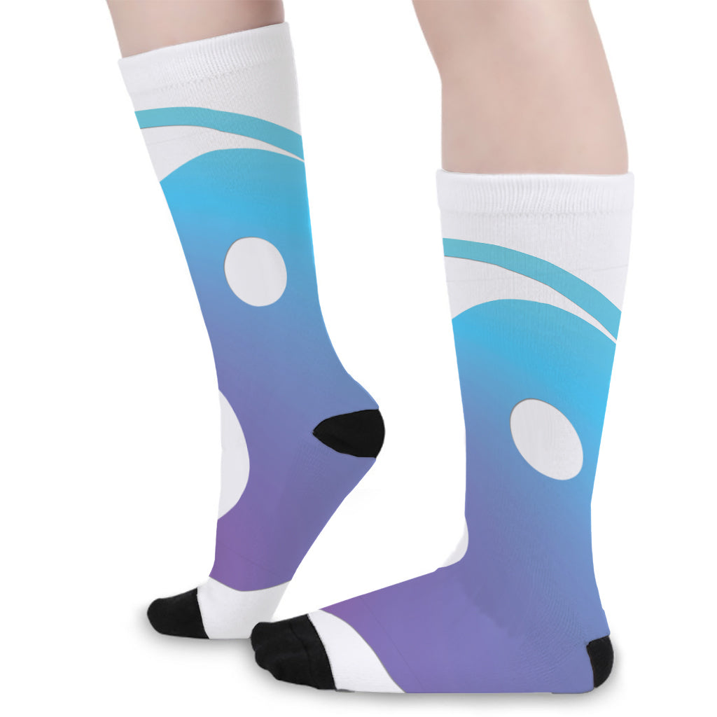 Purple And Blue Yin Yang Print Long Socks