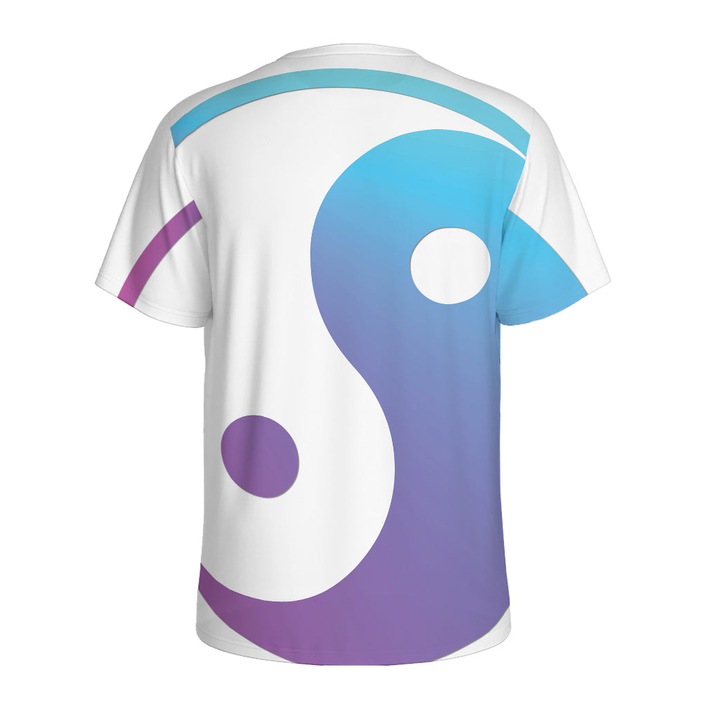 Purple And Blue Yin Yang Print Men's Sports T-Shirt