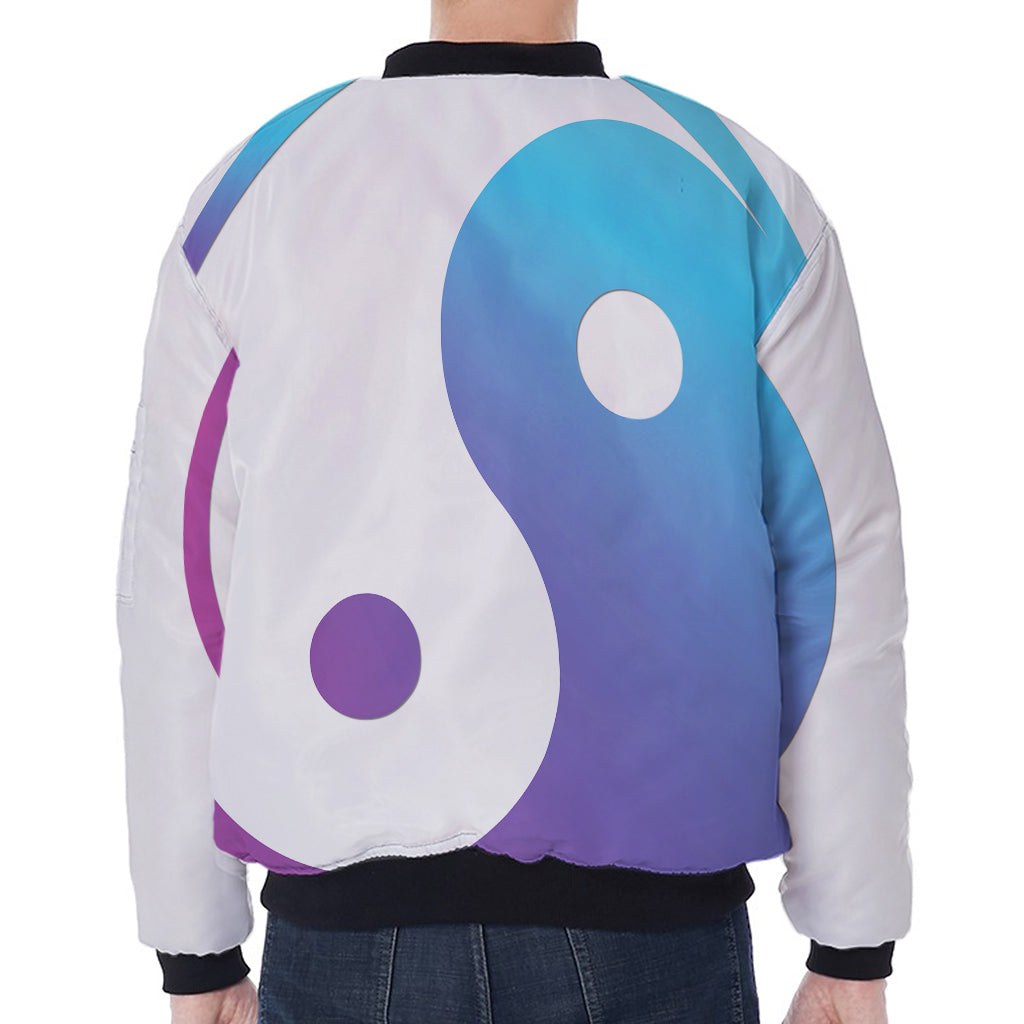 Purple And Blue Yin Yang Print Zip Sleeve Bomber Jacket