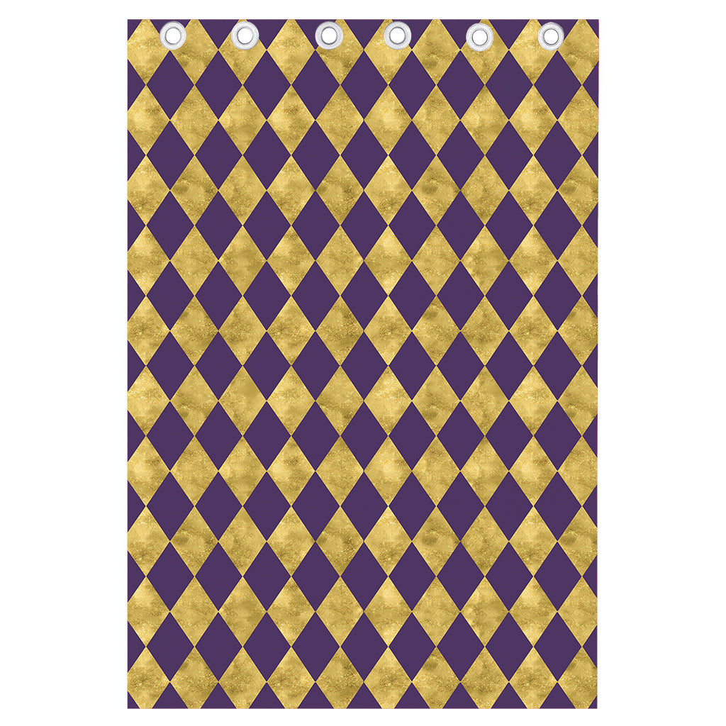 Purple And Gold Harlequin Pattern Print Curtain