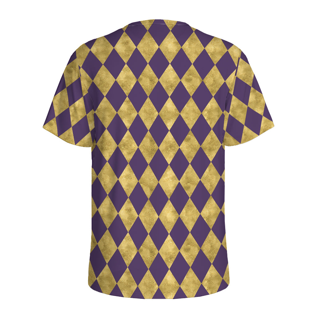 Purple And Gold Harlequin Pattern Print Men's Sports T-Shirt