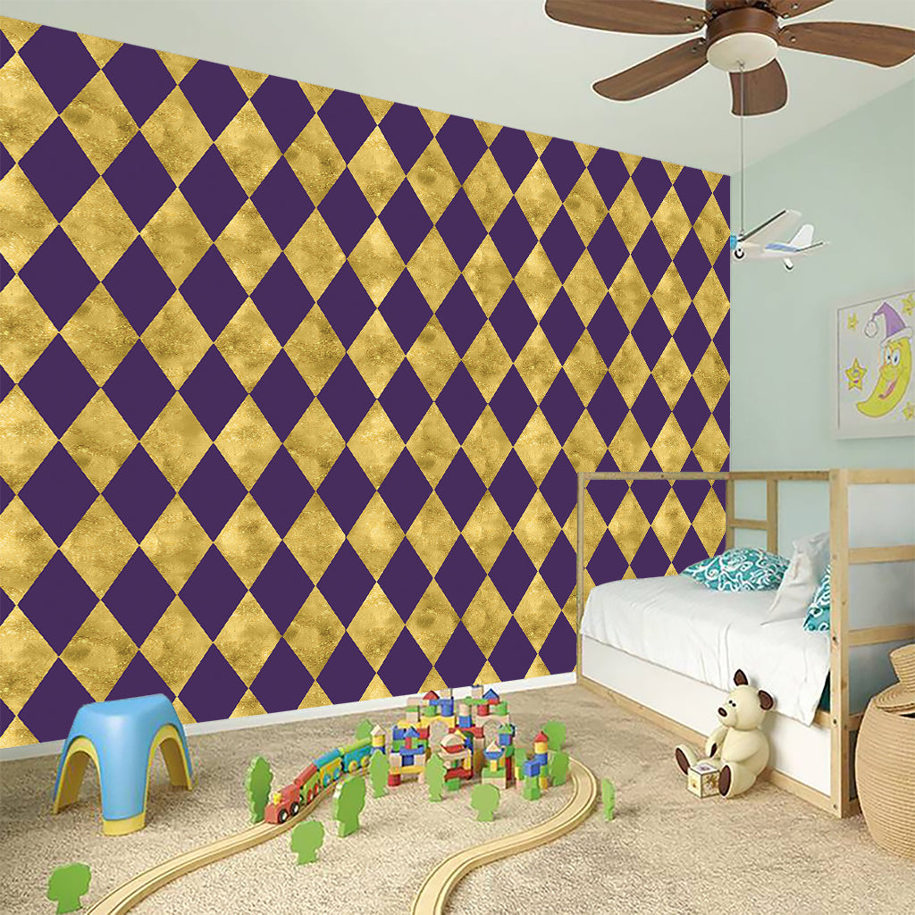 Purple And Gold Harlequin Pattern Print Wall Sticker