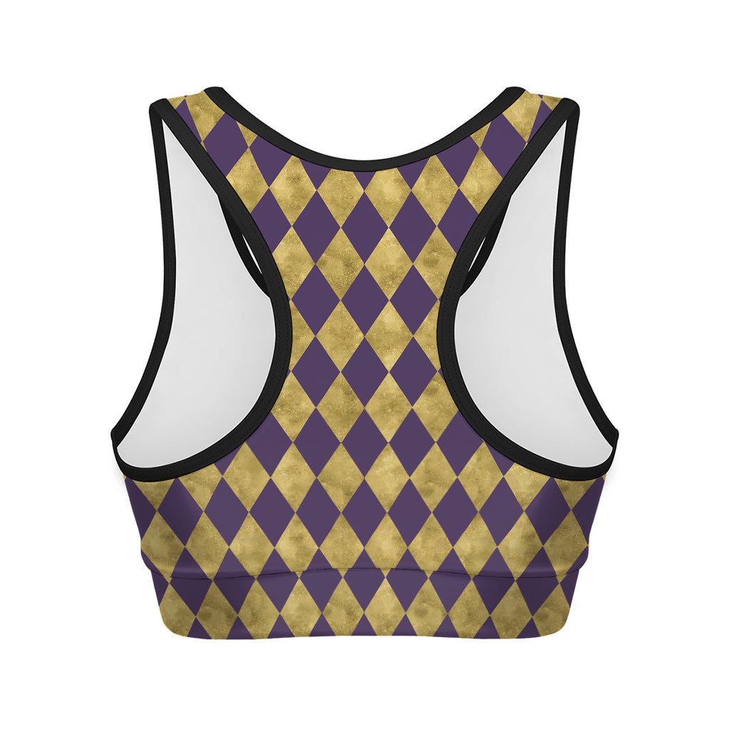 Purple And Gold Harlequin Pattern Print Women's Sports Bra