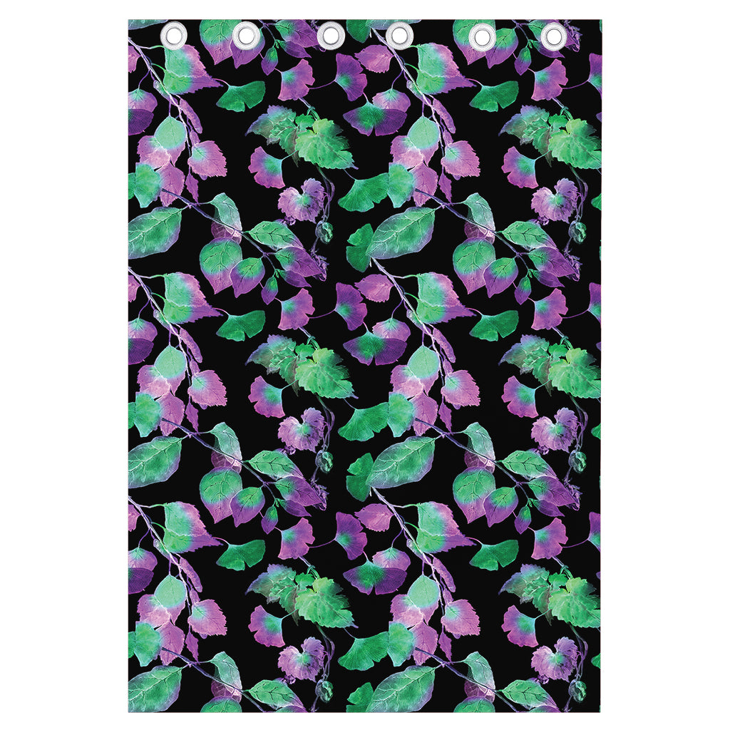 Purple And Green Leaf Pattern Print Curtain