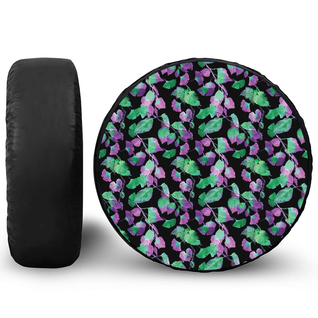Purple And Green Leaf Pattern Print Tire Cover