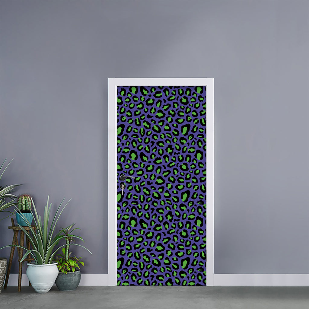 Purple And Green Leopard Pattern Print Door Sticker