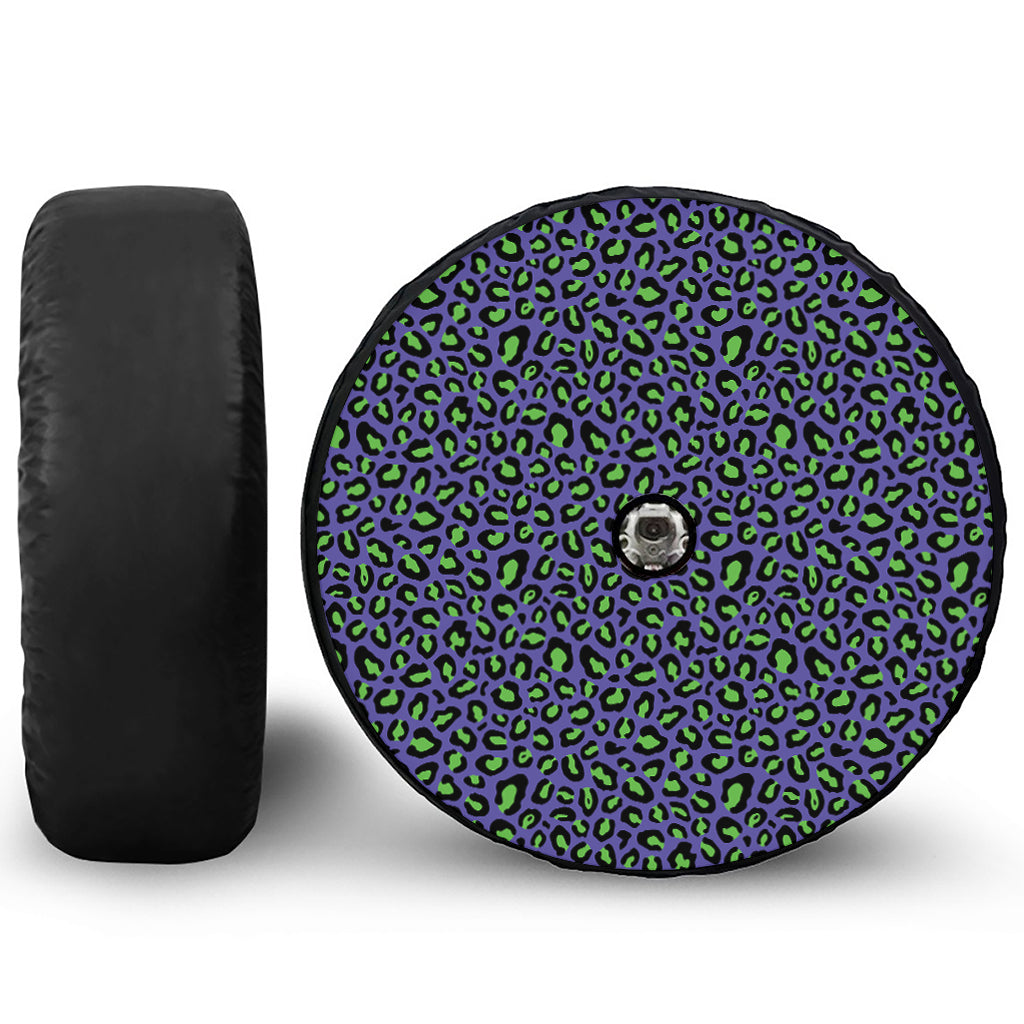 Purple And Green Leopard Pattern Print Tire Cover With Camera Hole