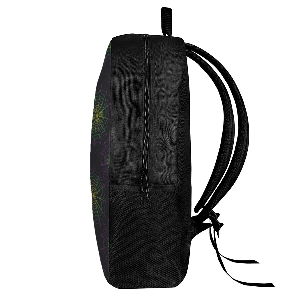 Purple And Green Spider Web Print 17 Inch Backpack