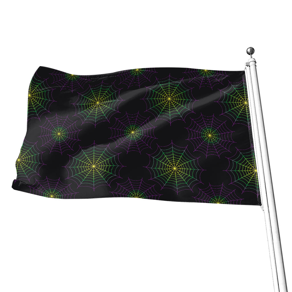 Purple And Green Spider Web Print Flag