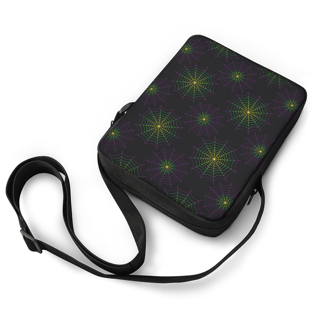 Purple And Green Spider Web Print Rectangular Crossbody Bag