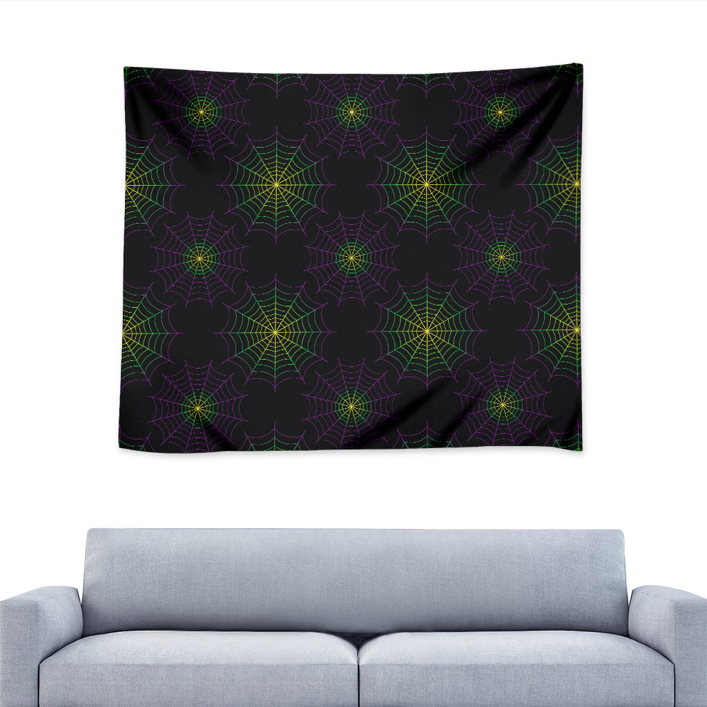 Purple And Green Spider Web Print Tapestry