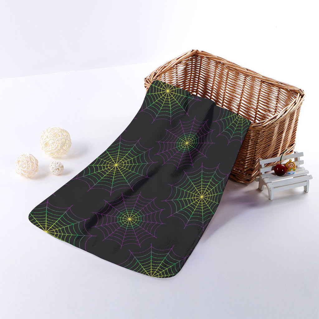 Purple And Green Spider Web Print Towel