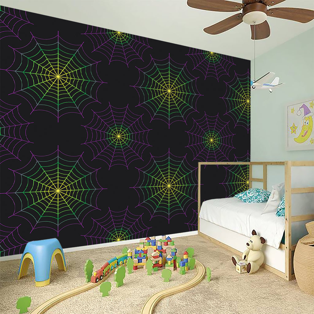 Purple And Green Spider Web Print Wall Sticker