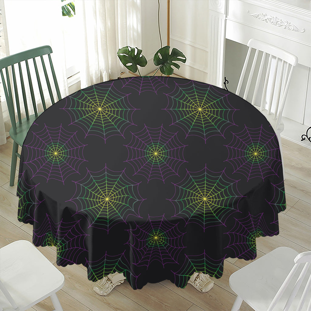Purple And Green Spider Web Print Waterproof Round Tablecloth