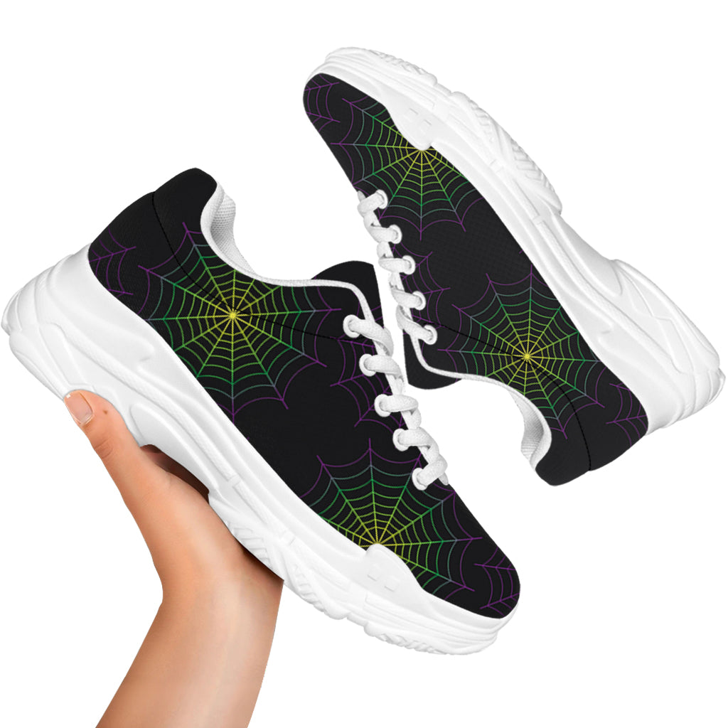 Purple And Green Spider Web Print White Chunky Shoes