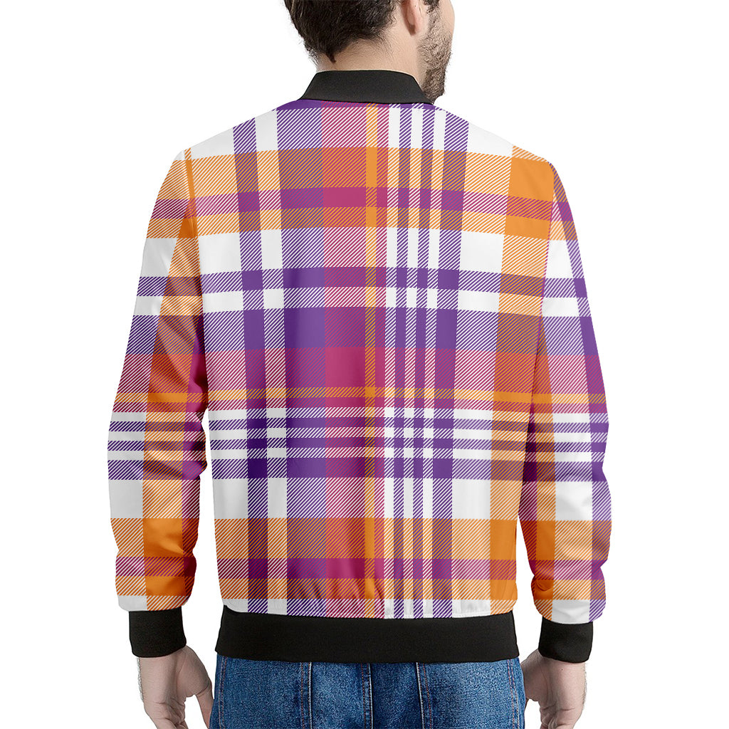 Purple And Orange Madras Plaid Print Men's Bomber Jacket