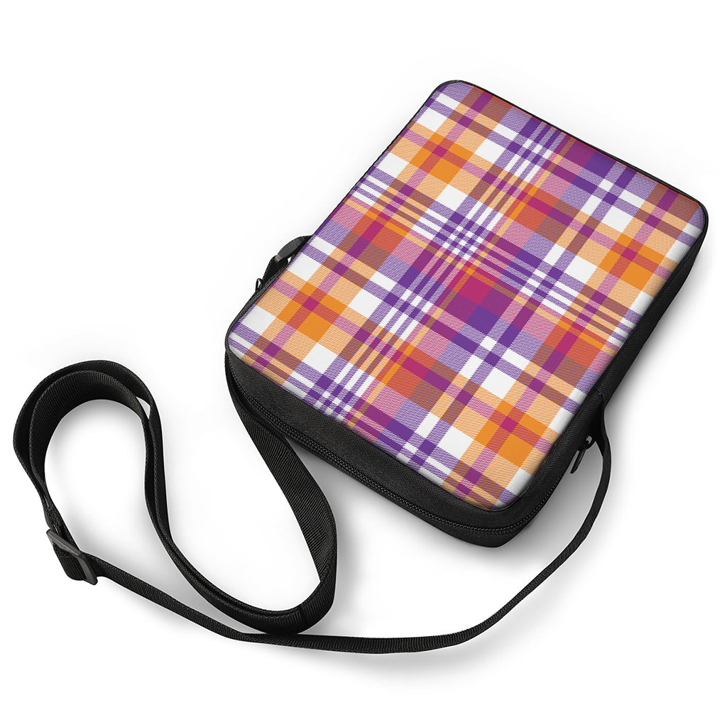 Purple And Orange Madras Plaid Print Rectangular Crossbody Bag