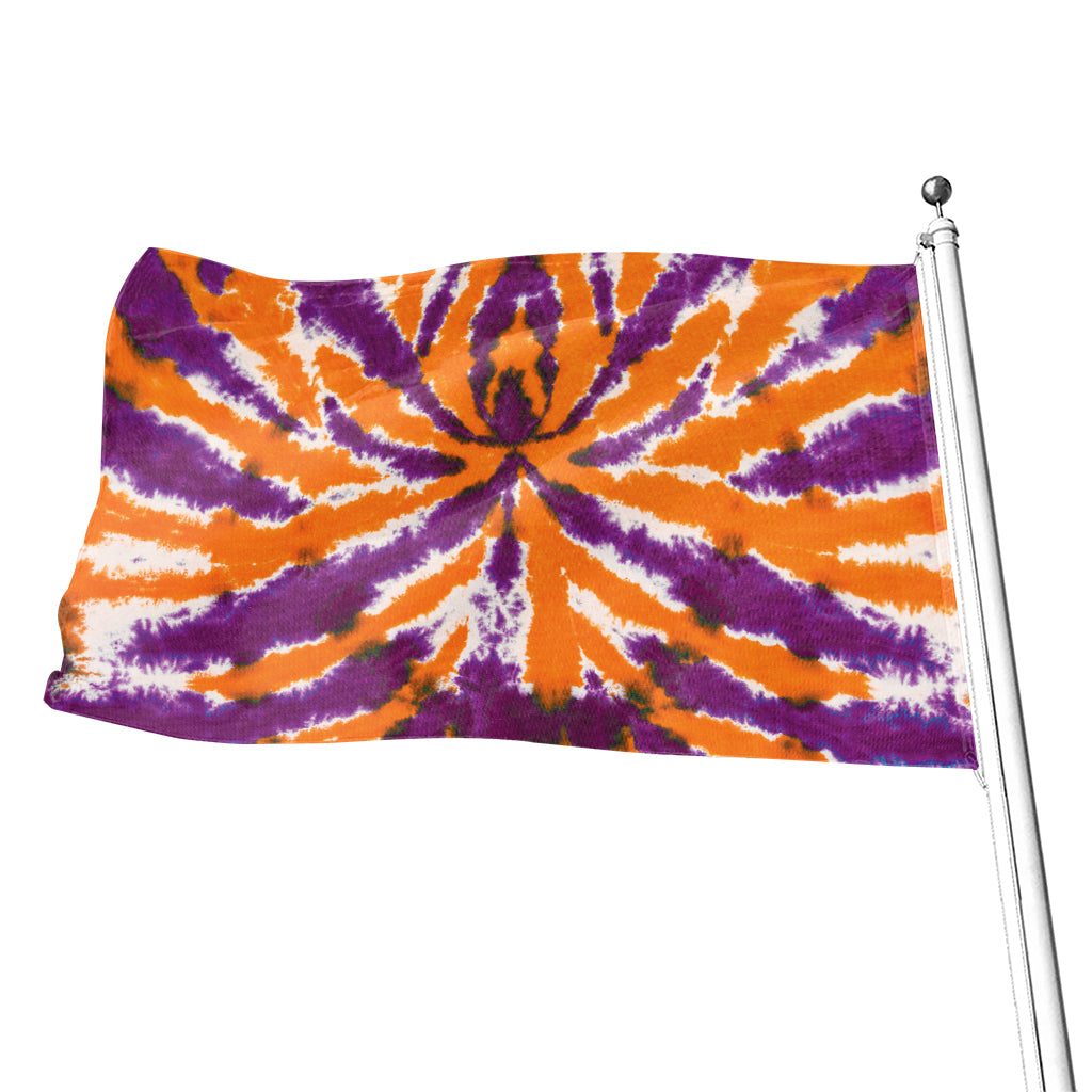 Purple And Orange Spider Tie Dye Print Flag