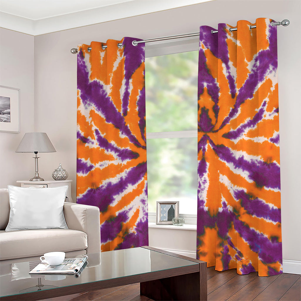 Purple And Orange Spider Tie Dye Print Grommet Curtains