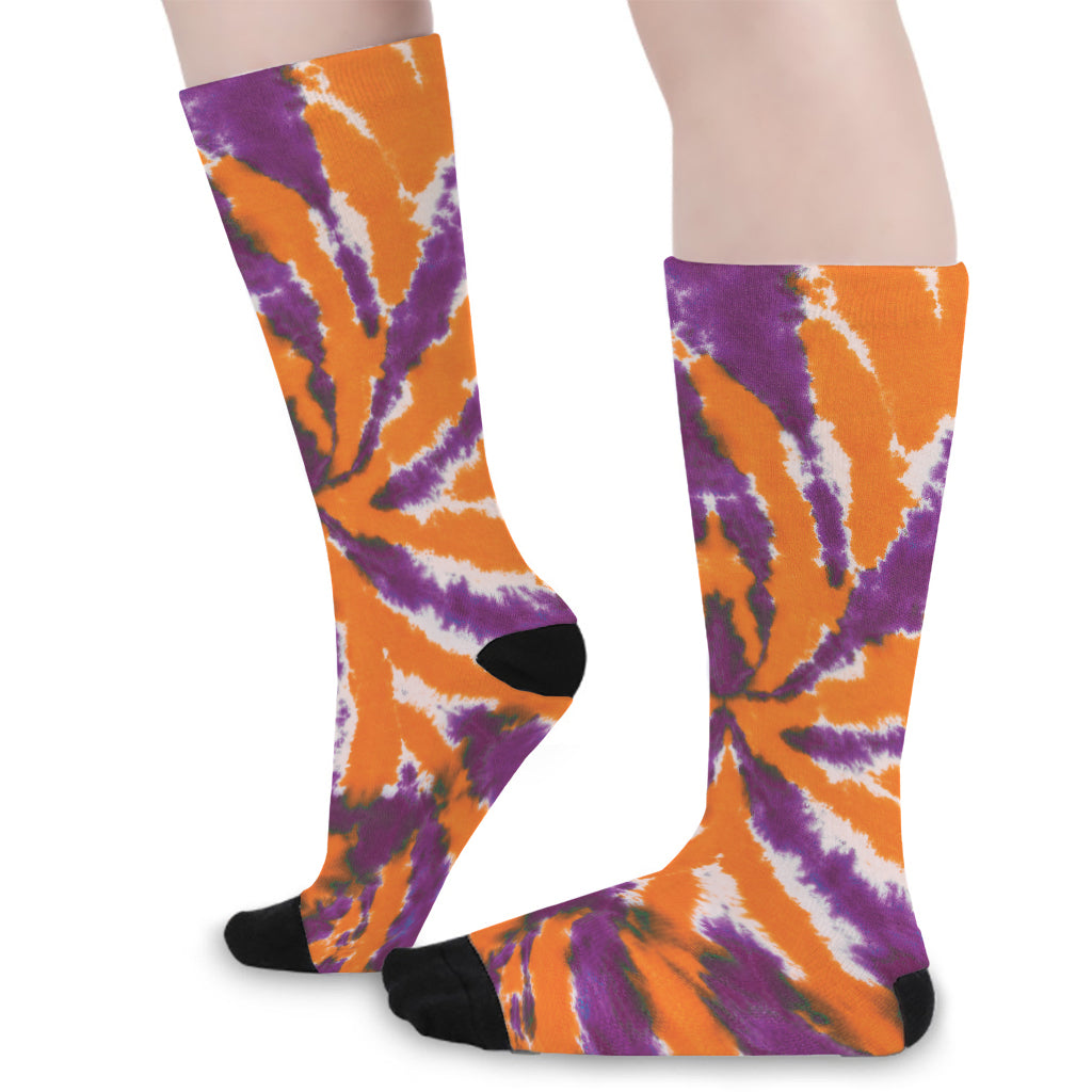 Purple And Orange Spider Tie Dye Print Long Socks