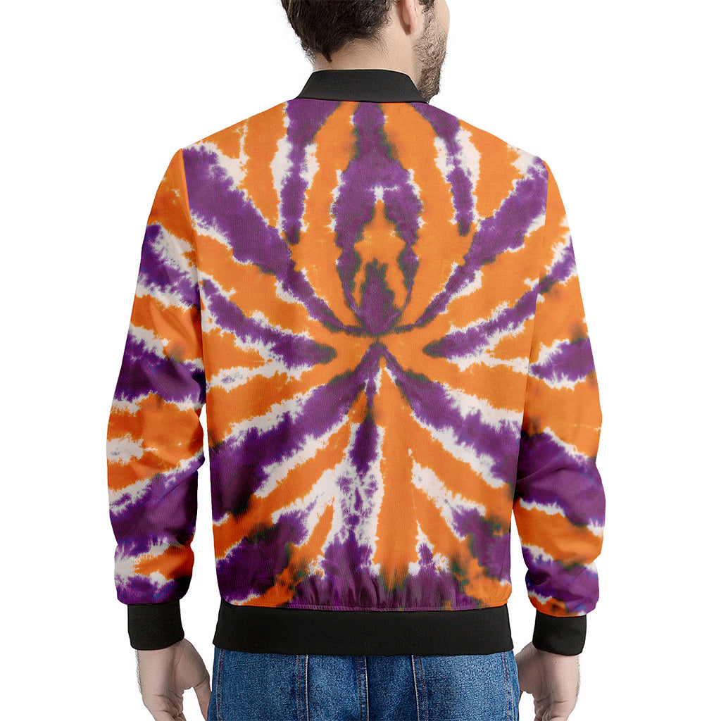 Purple And Orange Spider Tie Dye Print Men's Bomber Jacket