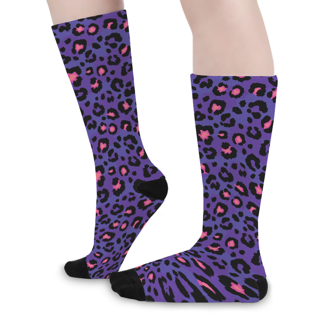 Purple And Pink Leopard Print Long Socks