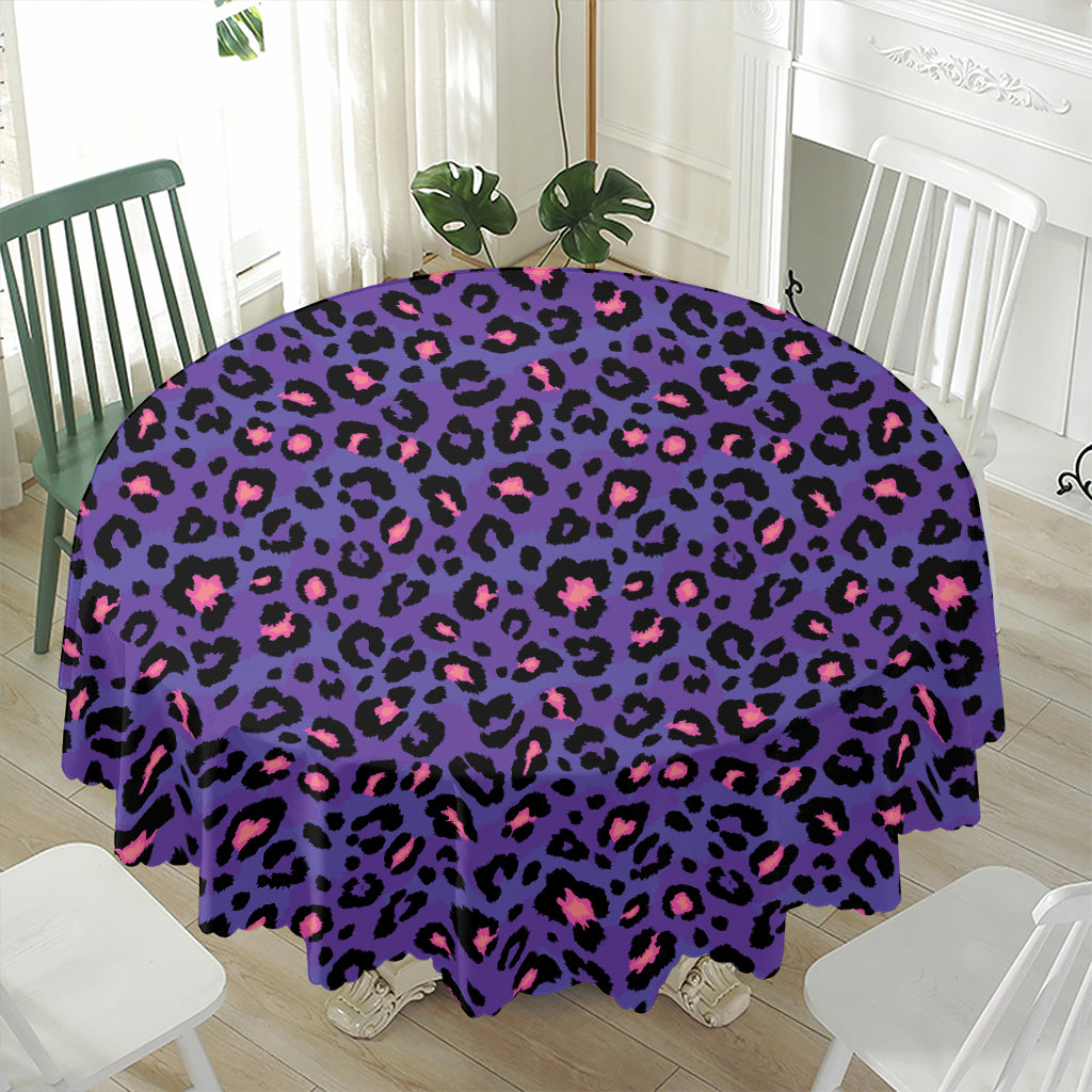 Purple And Pink Leopard Print Waterproof Round Tablecloth
