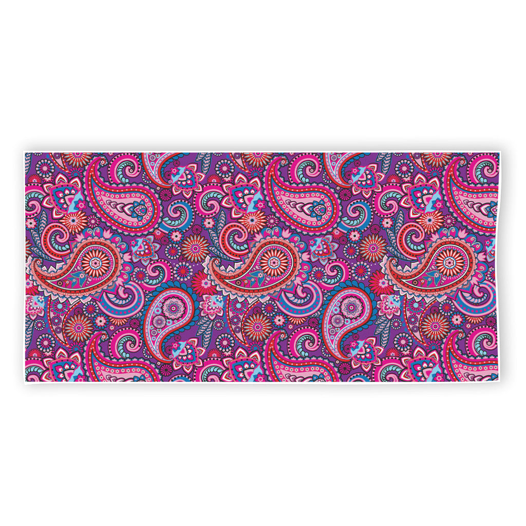 Purple And Pink Paisley Pattern Print Beach Towel