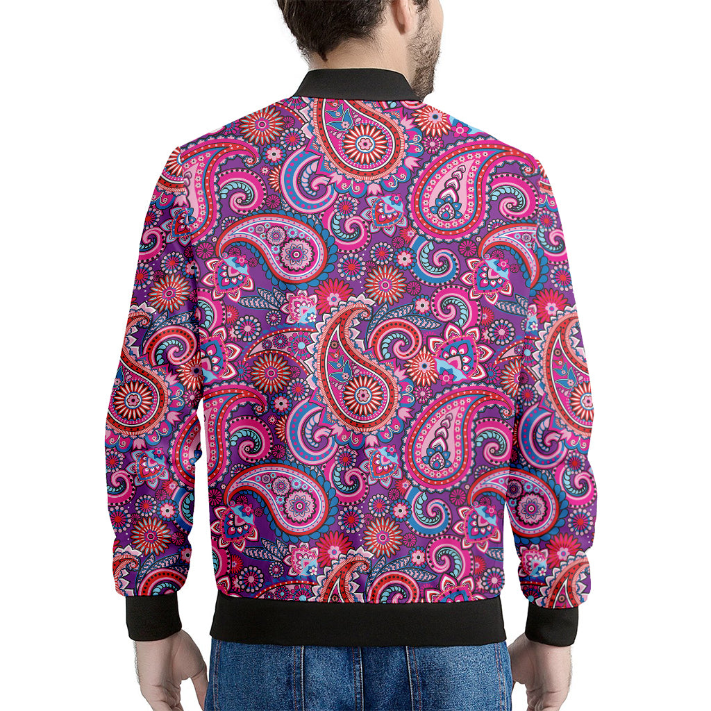 Purple And Pink Paisley Pattern Print Men's Bomber Jacket