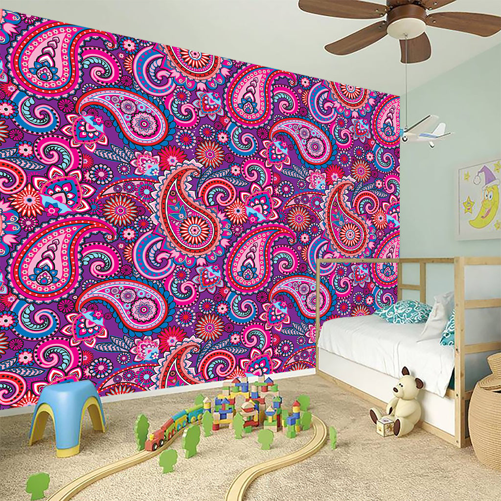 Purple And Pink Paisley Pattern Print Wall Sticker