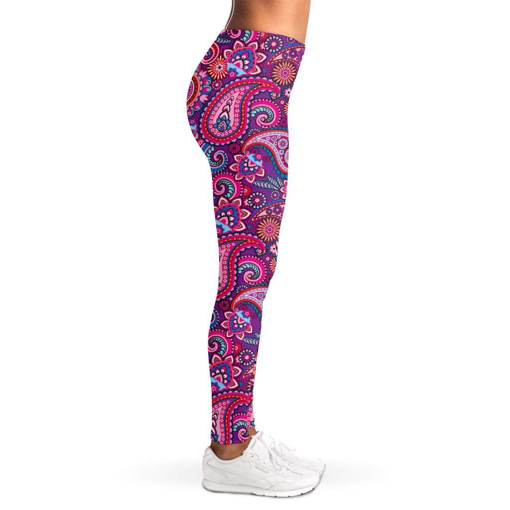 Purple And Pink Paisley Pattern Print Women's Leggings