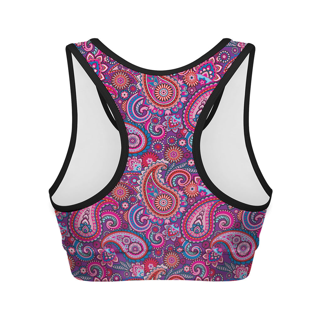 Purple And Pink Paisley Pattern Print Women's Sports Bra