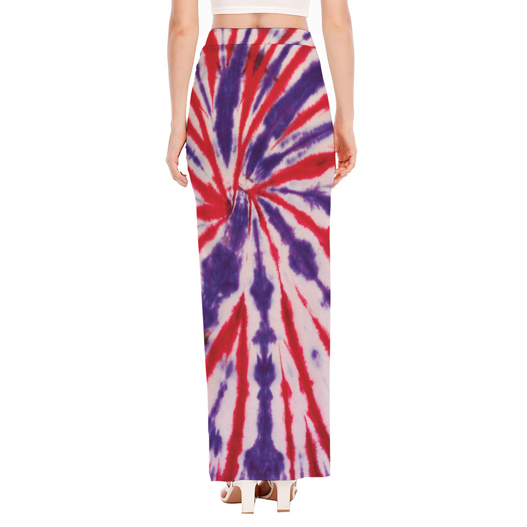 Purple And Red Spider Tie Dye Print High Slit Maxi Skirt